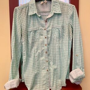 Aqua Green Gingham Button-Up Shirt